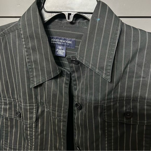 Jones New York Black Pinstripe Cotton Stetch Lightweight Jacket 1XL Black - Picture 2 of 6